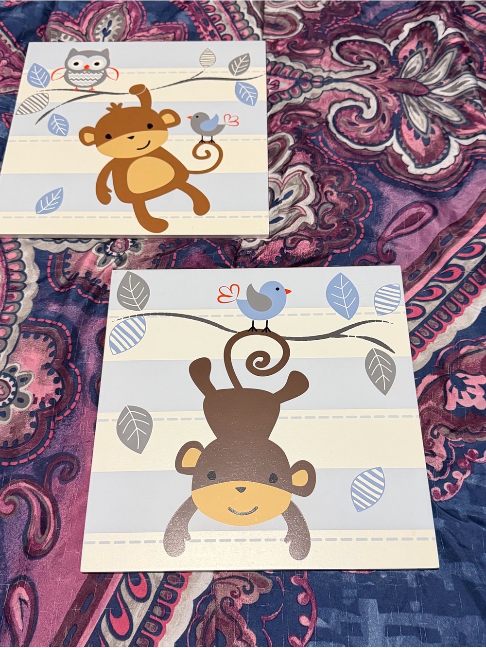 One of a kind “Mod Monkey” wall pictures for nursery.